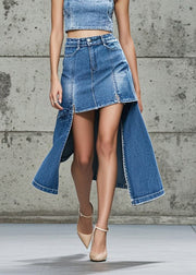 Italian Blue Low High Design Denim Skirts Fall