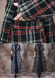 Italian Blue Plaid Pockets Patchwork Cotton Long Coats Winter