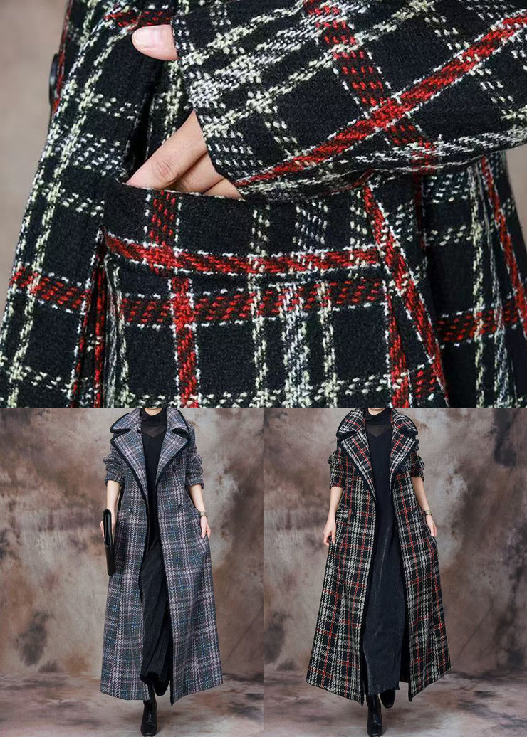 Italian Blue Plaid Pockets Patchwork Cotton Long Coats Winter