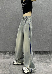 Italian Blue Pockets Patchwork Denim Wide Leg Pants Fall