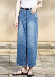 Italian Blue Side Open High Waist Denim Skirts Fall