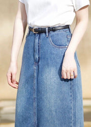 Italian Blue Side Open High Waist Denim Skirts Fall