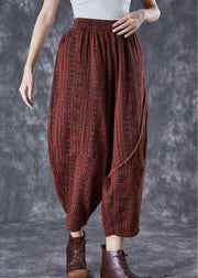 Italian Brick Red Oversized Pockets Print Linen Pants Summer