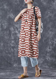 Italian Brick Red Oversized Striped Cotton Long Dress Summer