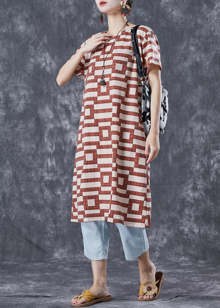 Italian Brick Red Oversized Striped Cotton Long Dress Summer