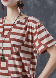 Italian Brick Red Oversized Striped Cotton Long Dress Summer