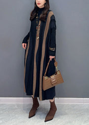 Italian Brown Striped Patchwork Knit Long Dresses Fall