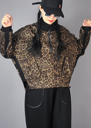 Italian Brown Zip Up Leopard Print Cotton Sweatshirts Spring