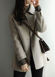 Italian Camel Peter Pan Collar Pockets Wool Coats Fall