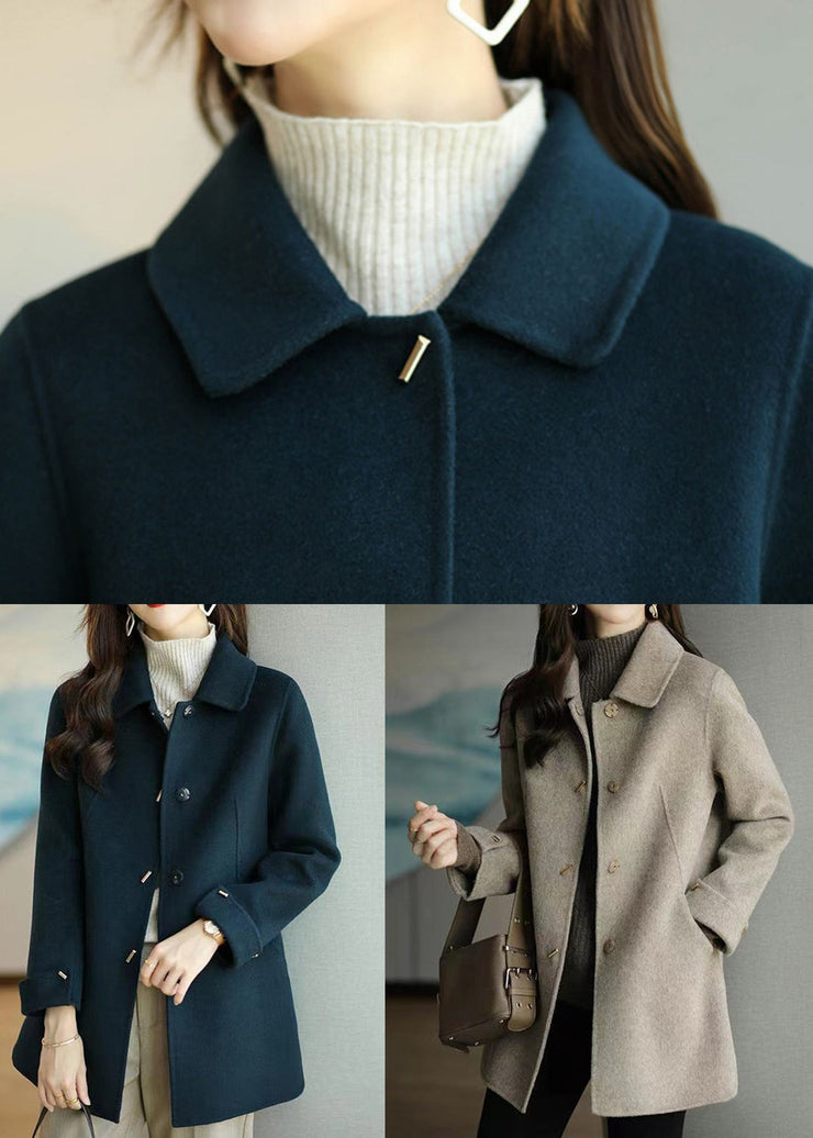 Italian Camel Peter Pan Collar Pockets Wool Coats Fall