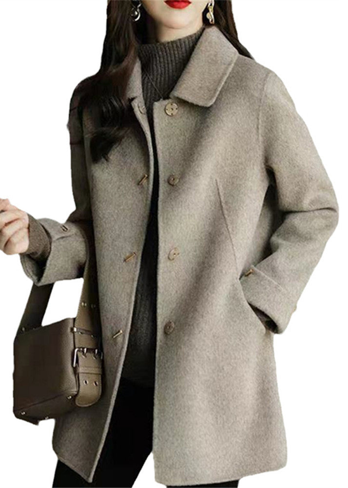 Italian Camel Peter Pan Collar Pockets Wool Coats Fall