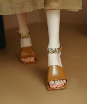 Italian Caramel Chunky Heel Chain Linked Splicing Sandals Peep Toe