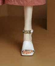 Italian Caramel Chunky Heel Chain Linked Splicing Sandals Peep Toe