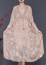 Italian Champagne Embroidered Silk Vacation Dresses Summer