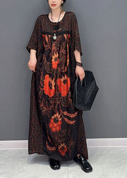 Italian Chocolate Oversized Patchwork Print Silk Maxi Dresses Summer