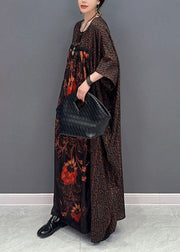 Italian Chocolate Oversized Patchwork Print Silk Maxi Dresses Summer