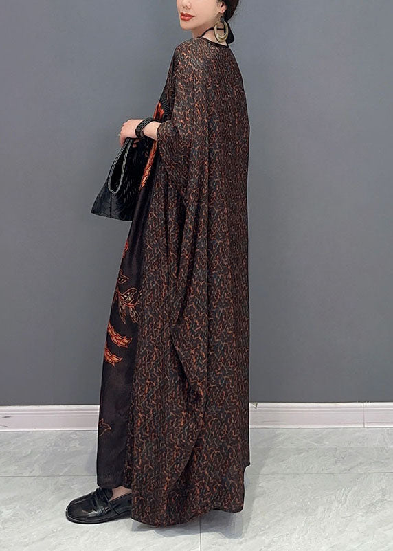 Italian Chocolate Oversized Patchwork Print Silk Maxi Dresses Summer