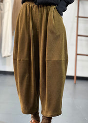 Italian Chocolate Elastic Waist Oversized Pockets Patchwork Corduroy Harem Pants Trousers Winter