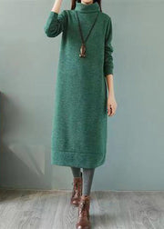 Italian Coffee Hign Neck Patchwork Cotton Long Dress Fall