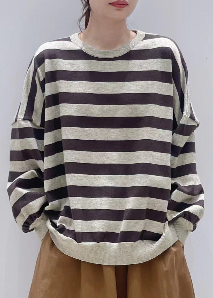 Italian Coffee Oversized Striped Cotton Sweatshirt Winter