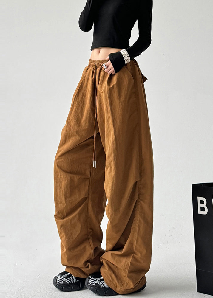 Italian Coffee Oversized Wrinkled Cotton Pants Spring