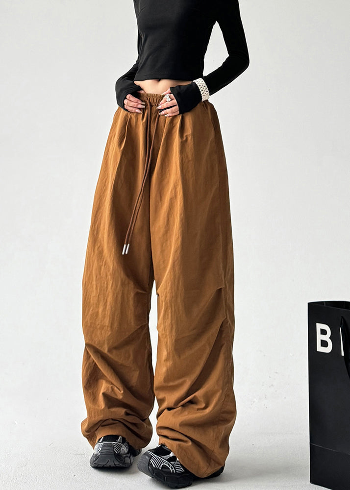 Italian Coffee Oversized Wrinkled Cotton Pants Spring