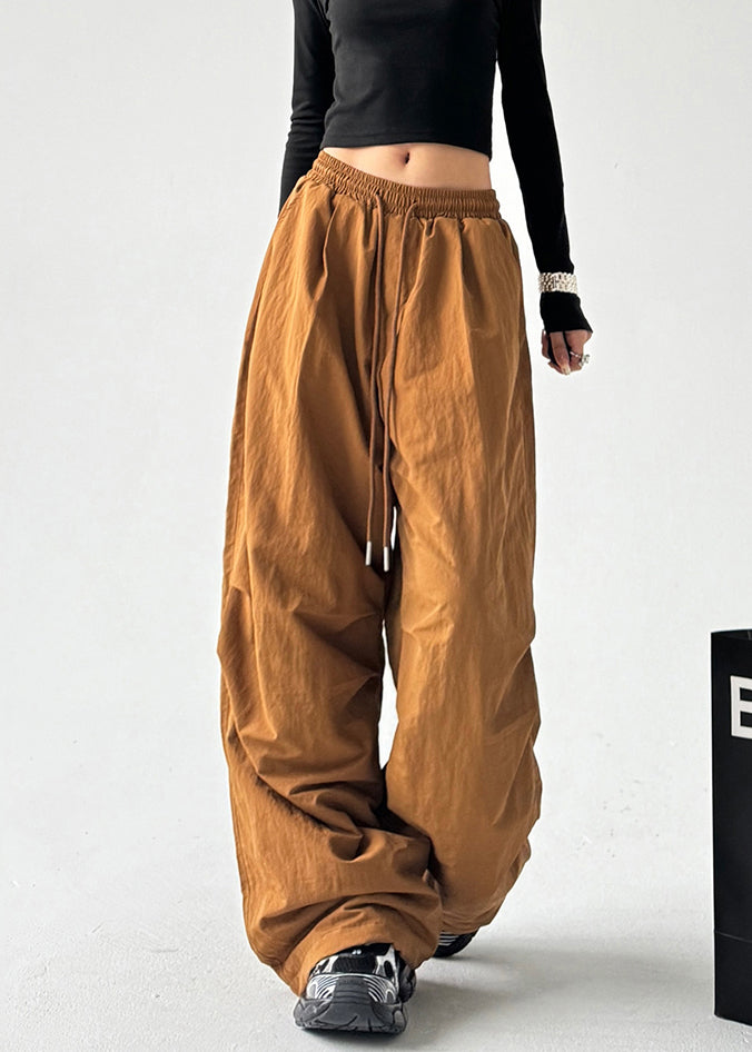 Italian Coffee Oversized Wrinkled Cotton Pants Spring