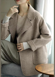 Italian Coffee Peter Pan Collar Pockets Woolen Coat Fall