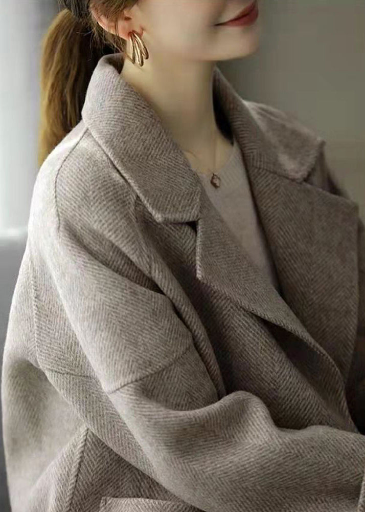 Italian Coffee Peter Pan Collar Pockets Woolen Coat Fall