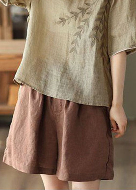 Italian Coffee Pockets Patchwork Linen Shorts Summer