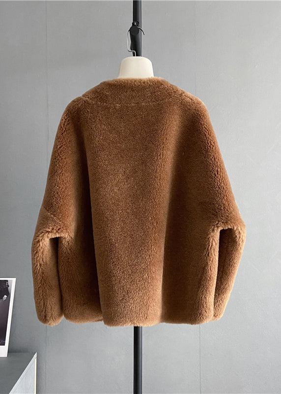 Italian Coffee V Neck Button Loose Wool Coat Winter