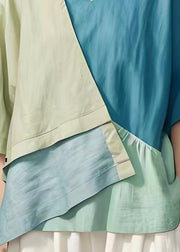 Italian Colorblock Asymmetrical Patchwork Cotton Blouses Top Summer