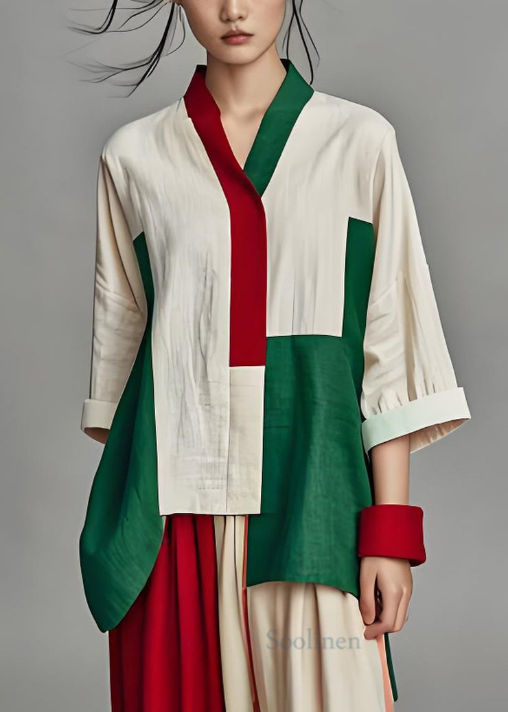 Italian Colorblock Asymmetrical Patchwork Cotton Top Summer