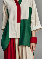 Italian Colorblock Asymmetrical Patchwork Cotton Top Summer