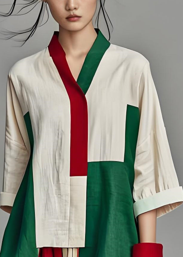 Italian Colorblock Asymmetrical Patchwork Cotton Top Summer