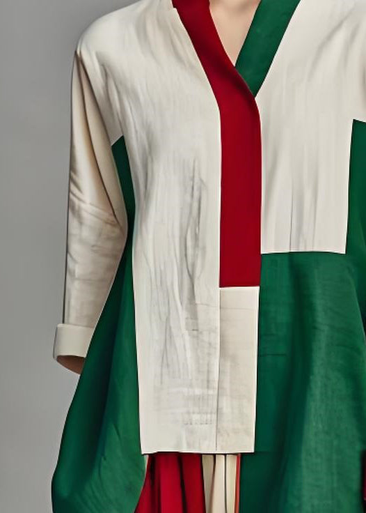 Italian Colorblock Asymmetrical Patchwork Cotton Top Summer