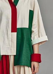 Italian Colorblock Asymmetrical Patchwork Cotton Top Summer