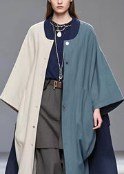 Italian Colorblock Asymmetrical Patchwork Cotton Trench Coat Spring