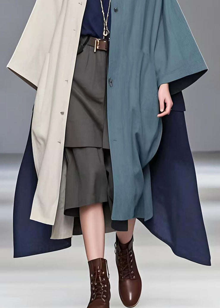 Italian Colorblock Asymmetrical Patchwork Cotton Trench Coat Spring