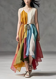 Italian Colorblock Cinched Patchwork Exra Large Hem Cotton Dress Summer
