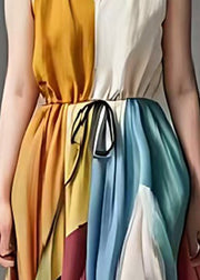 Italian Colorblock Cinched Patchwork Exra Large Hem Cotton Dress Summer