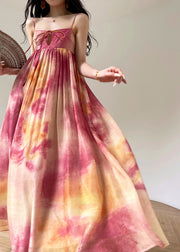Italian Colorblock Lace Up Wrinkled Silk Spaghetti Strap Dress Sleeveless