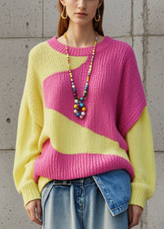 Italian Colorblock Oversized Patchwork Knit Sweater Tops Fall