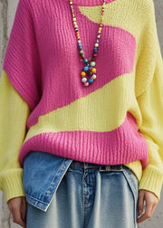 Italian Colorblock Oversized Patchwork Knit Sweater Tops Fall