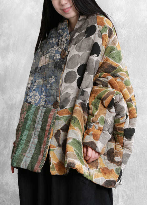 Italian Colorblock Oversized Patchwork Print Fine Cotton Filled Parkas Winter