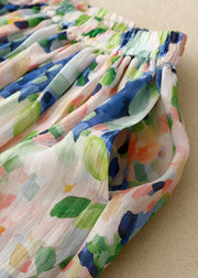Italian Colorblock Print Pockets Elastic Waist Cotton Skirts Summer