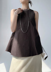 Italian Dark Coffee Original Design Cotton Tops Sleeveless