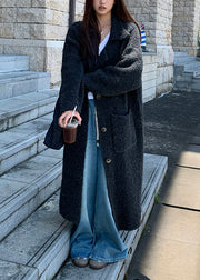 Italian Dark Grey Notched Pockets Woolen Coats Spring