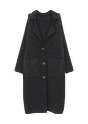 Italian Dark Grey Notched Pockets Woolen Coats Fall