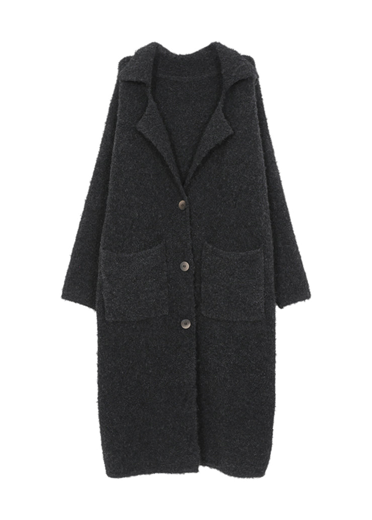 Italian Dark Grey Notched Pockets Woolen Coats Spring